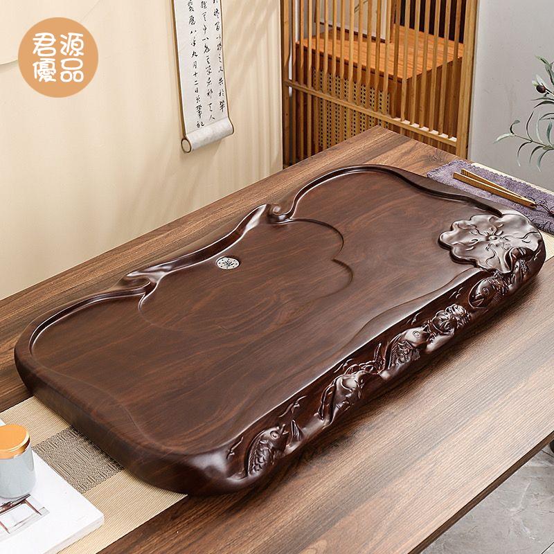 茶盤 功夫茶具茶盤 託盤 茶盤 實木大號簡約功夫茶具 茶臺 家用排水仿整塊黑檀木茶盤 套裝託盤