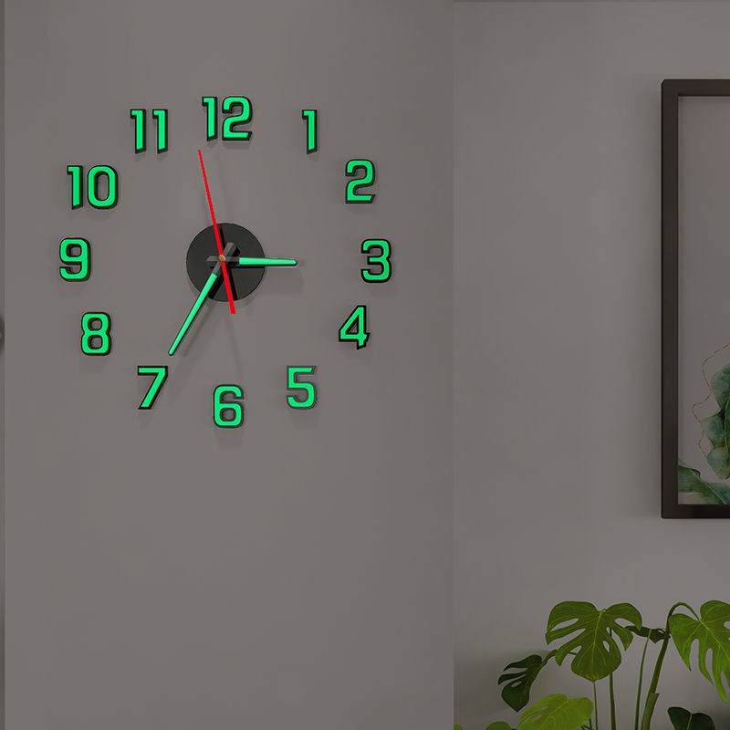 DIY免打孔掛鐘家用客廳裝飾夜光鐘表時尚掛墻時鐘簡約創意壁鐘掛