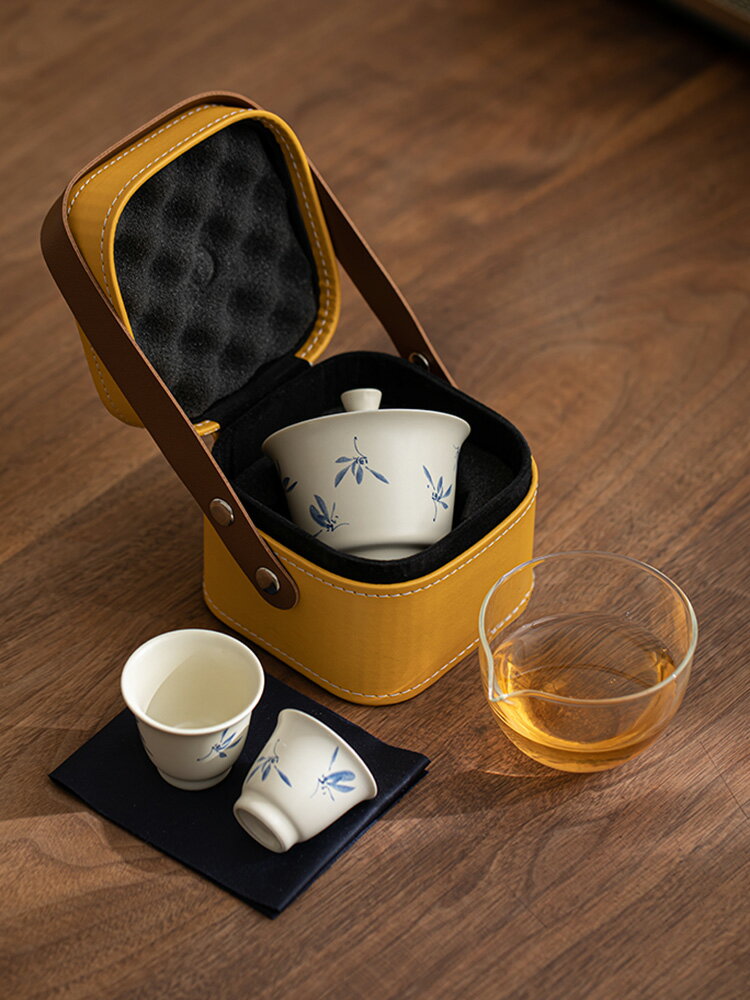 旅行茶具茶杯套裝 陶瓷快客杯 車載戶外露營便攜式一壺二杯禮品【不二雜貨】