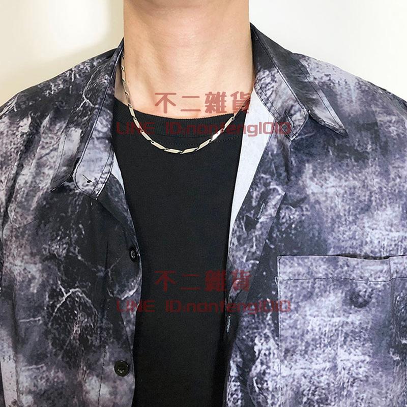 項鏈男 潮男個性簡約鈦鋼鏈子 銀色菱形竹葉鏈 女帥氣鎖骨鏈【不二雜貨】 2