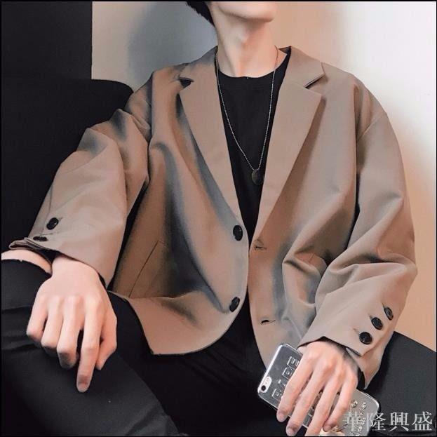 港風小西裝男韓版百搭春季學生外套潮流復古寬松帥氣男生休閑西服