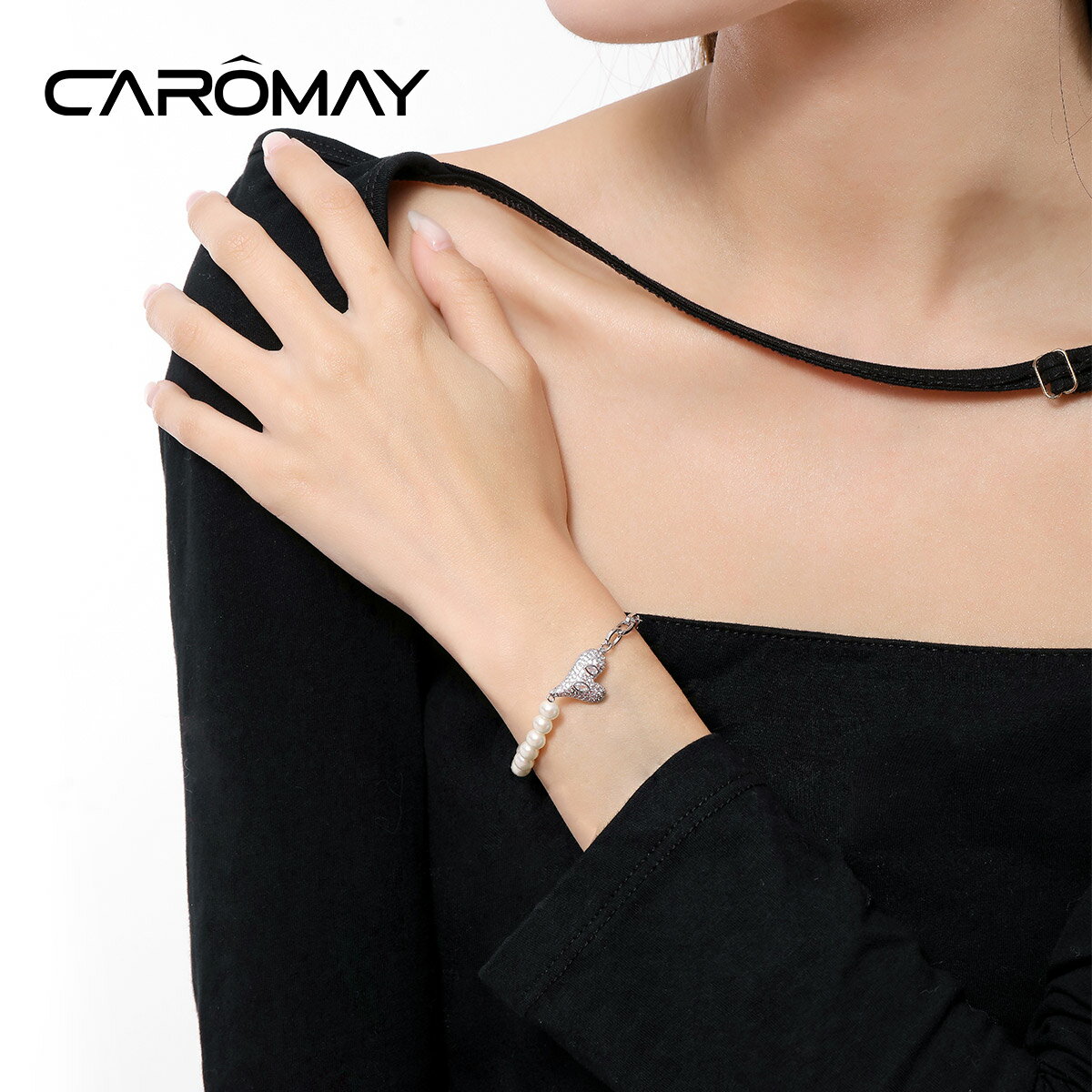 CAROMAY愛心珍珠拼接手鏈女ins潮輕奢高級設計感小眾百搭氣質手串