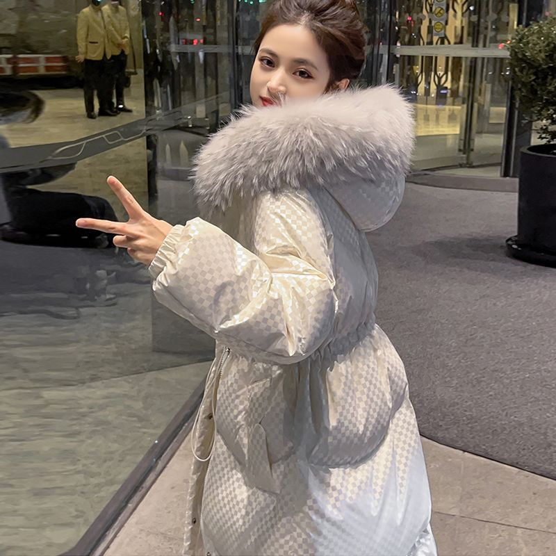 快速出貨/羽絨外套 長大衣 大毛領白色羽絨服女中長款加厚新款冬時尚寬松連帽白鴨絨外套