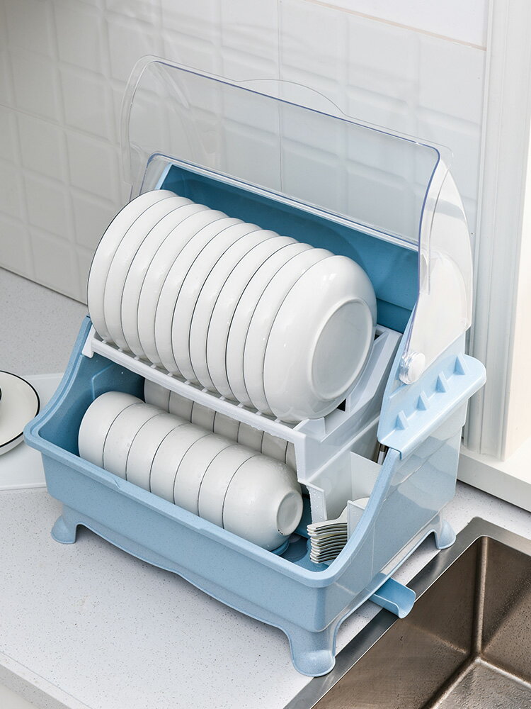 廚房裝碗筷收納盒帶蓋帶瀝水碗架超大容量塑料碗柜餐具碗碟收納箱