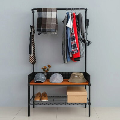 置物架/收納架/吊衣架/鞋架 90x45x165cm 全方位收納鞋凳衣帽架 兩色可選 dayneeds