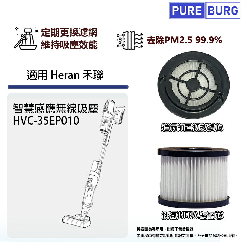 適用Heran禾聯HVC-35EP010 23kPa智慧感應無線吸塵器進風/排氣HEPA集塵濾網濾芯