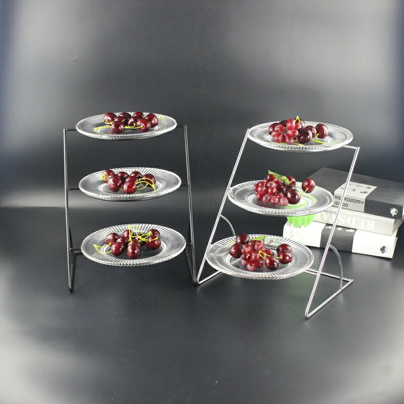 三層玻璃水果涼菜盤子多層自助餐廳臺餐具食物展示架創意時尚