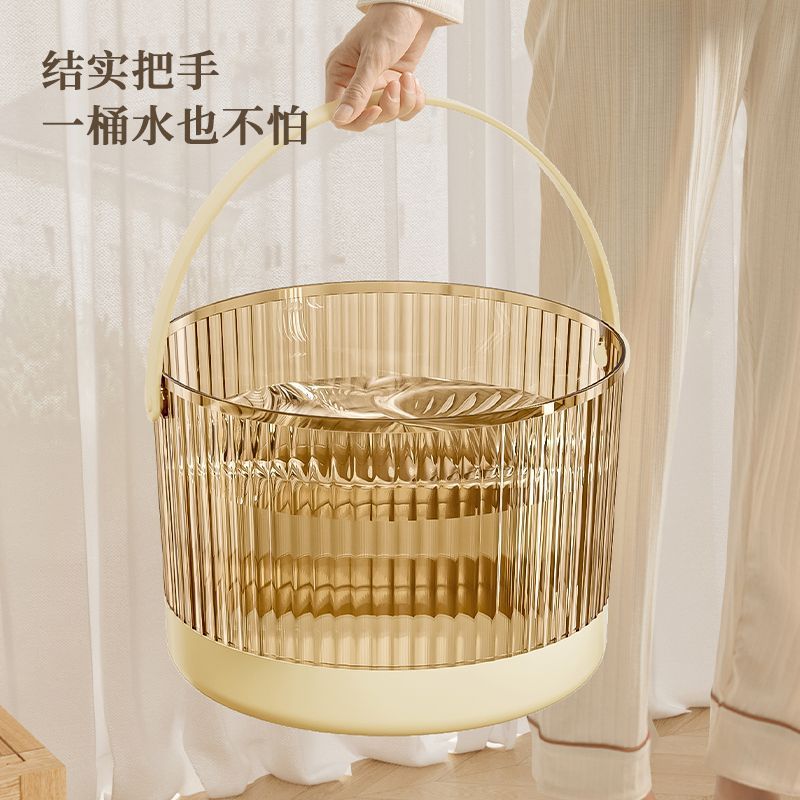 奶油風泡腳桶高顏值帶蓋保溫洗腳盆過小腿按摩養生透明泡腳專用桶