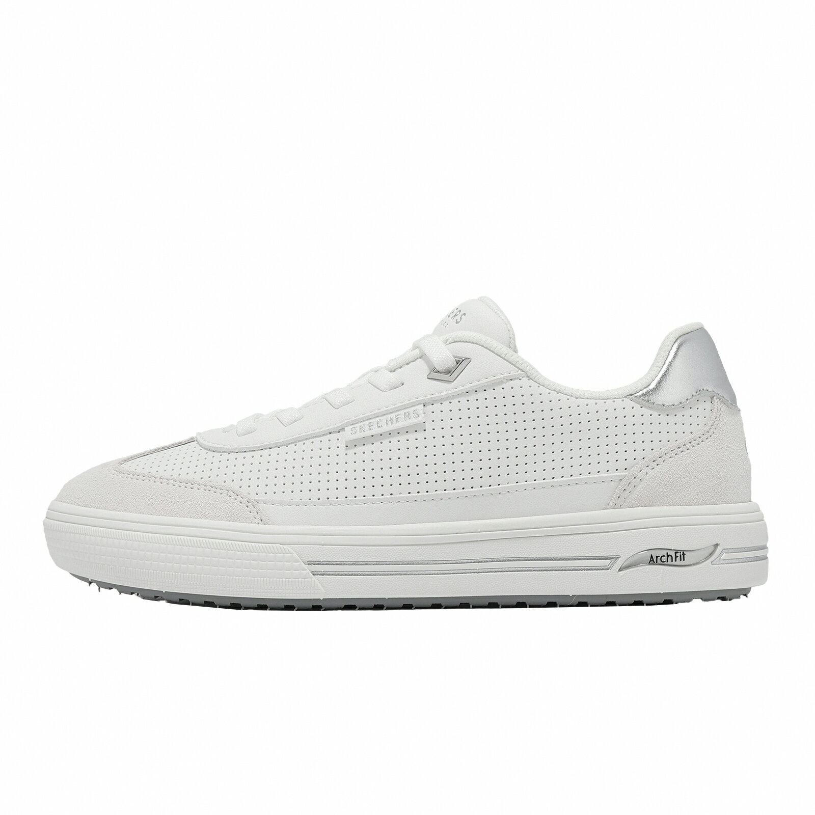 Skechers 休閒鞋 Arch Fit Arcade-Diamond Daze 女鞋 白 銀 輕量 彈性鬆緊鞋帶 177204WHT