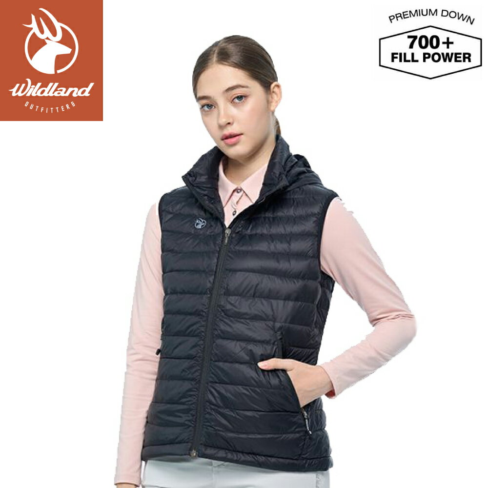 【Wildland 荒野 女 700FP可拆帽極暖鴨絨背心《黑色》】0B02171/輕量羽絨背心/保暖背心/防風立領背心