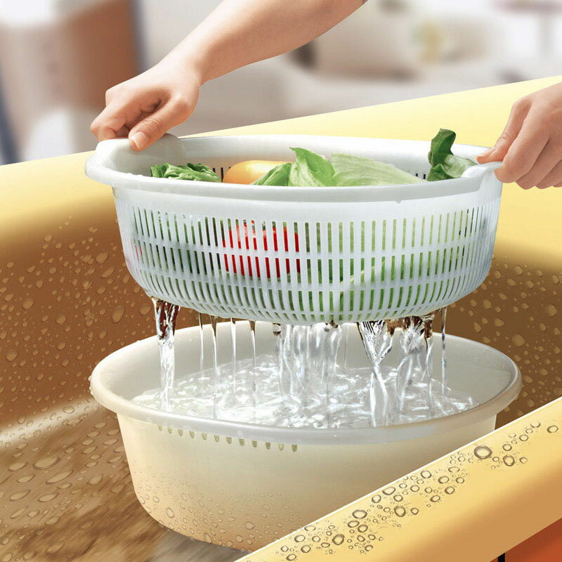 日本進口加厚雙層洗菜籃瀝水籃塑料廚房洗菜盆大號創意水果盤果籃