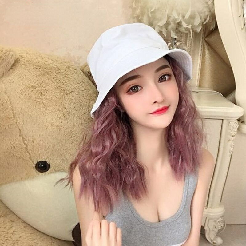 假髮女 可拆卸帽子假髮 漁夫帽假髮 時尚羊毛卷假髮 潮流短泡麵捲髮片 帽子假髮