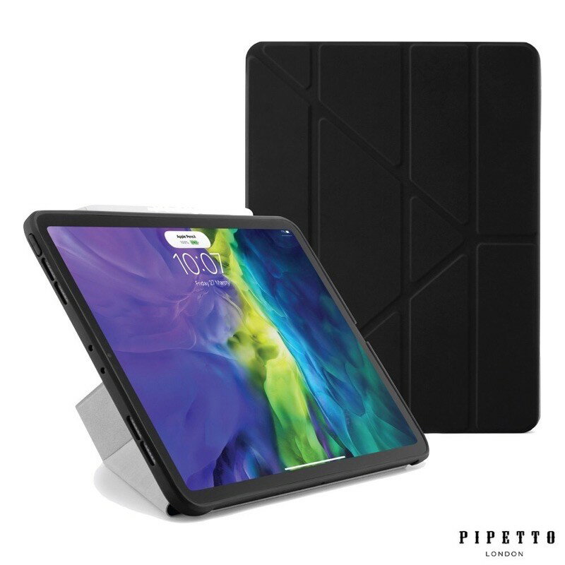 強強滾p-Pipetto iPad Air 10.9吋 (2020) Origami TPU多角度多功能保護套 - 黑色