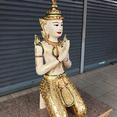泰國木雕工藝品擺件實木跪佛迎賓佛美容會館泰式餐廳酒店大堂飾品1入