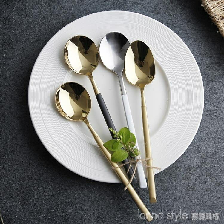 餐勺勺子 不銹鋼湯勺 牛排餐具 創意家用主餐飯勺 黑金西餐勺子 雙12購物節85折