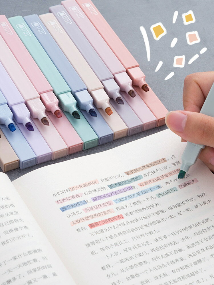 集物社軟頭熒光標記筆 高顏值大容量彩色記號筆學生做筆記專用畫重點復習莫蘭迪色韓國畫詞筆小槑同學
