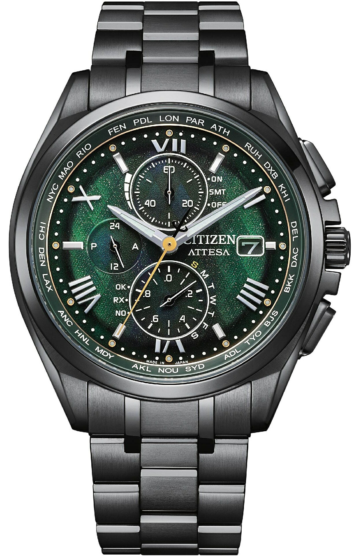 CITIZEN 星辰錶 極光之森 光動能 電波計時腕錶(AT8049-61W)-41mm-綠面鈦帶【刷卡回饋 分期0利率】【APP下單4%點數回饋】
