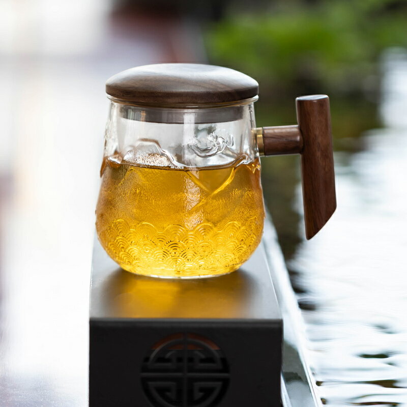 茶杯耐熱玻璃泡茶杯帶過濾家用帶木蓋辦公茶水分離男女透明花茶杯