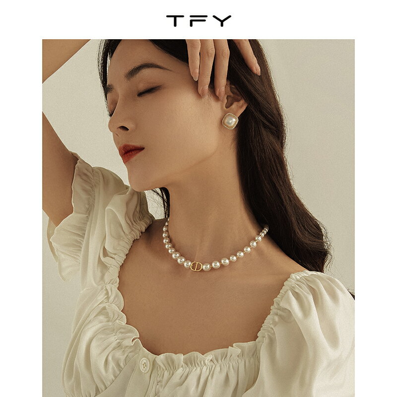 TFY復古巴洛克珍珠項鏈女年新款氣質鎖骨鏈法式時尚款頸鏈夏