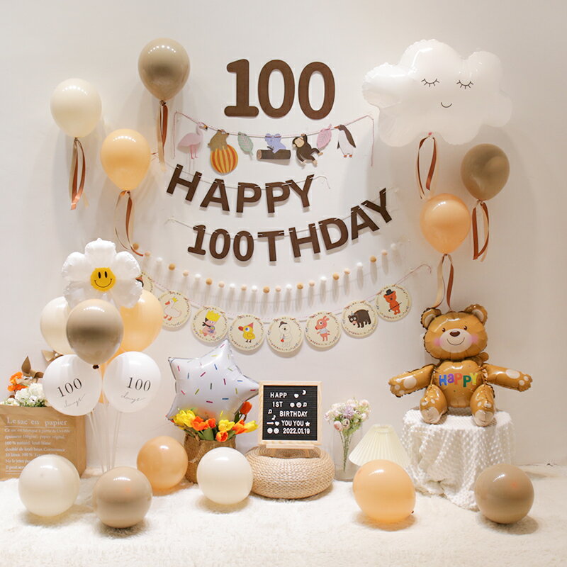 寶寶生日裝飾百天百日宴網紅1周歲100天氣球家里場景布置背景墻女| 協貿