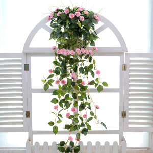 仿真薔薇花 藤條壁掛假花藤客廳吊蘭假花裝飾吊頂塑料花藤蔓