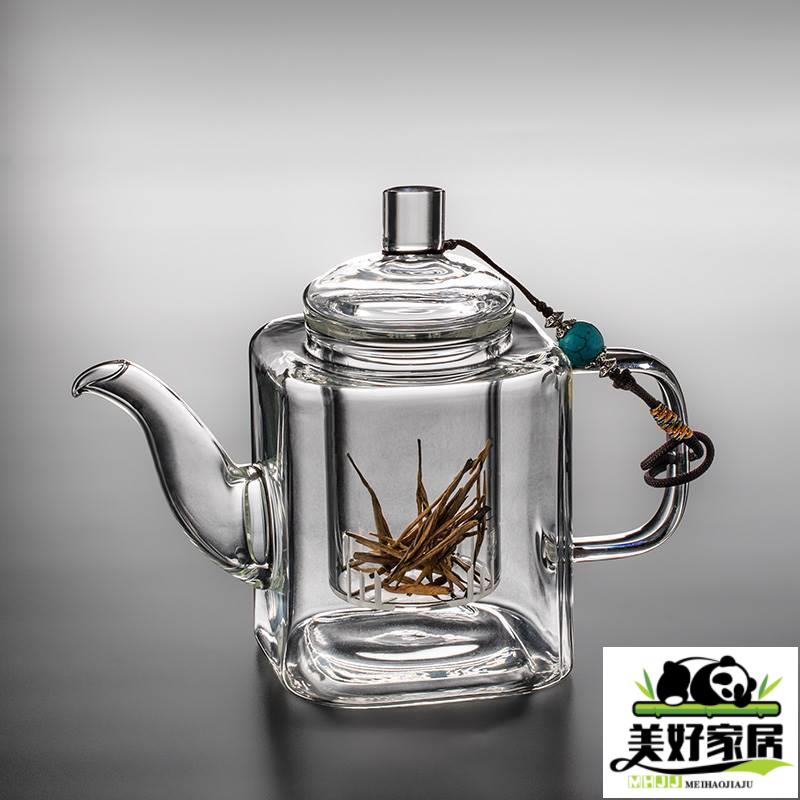 【良品舎】全館免運 開發票 保售後 茶具 茶壺 中式四方形茶壺家用泡茶器茶水分離防爆加厚玻璃耐高溫單人泡茶具