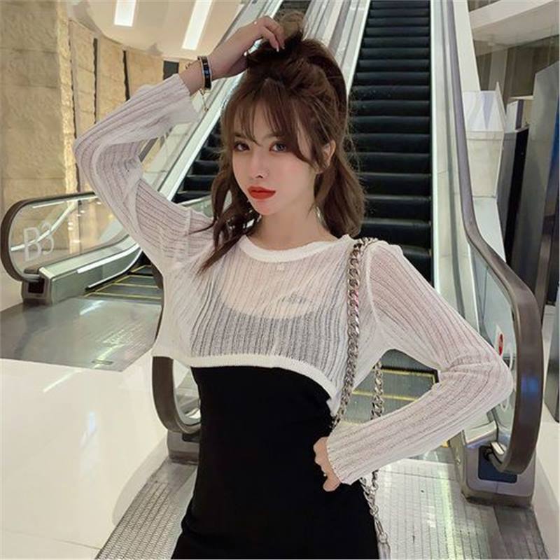 女裝 外套 韓系風 氣質上衣 韓版   75-300斤加大碼港風復古露臍外搭高腰洋氣毛衣女學生春秋夏季外套 治裝激推 6