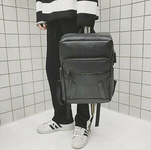 FINDSENSE品牌 日系 黑 時尚潮流 男 皮革PU 學生包 旅行背包 多用途背包 書包 後背包 肩背包