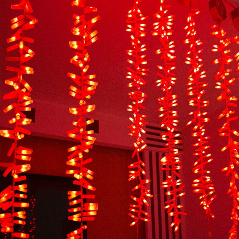 LED電子鞭炮掛飾燈串閃燈塑料開業節日過年裝飾新年春節喜慶布置 全館免運