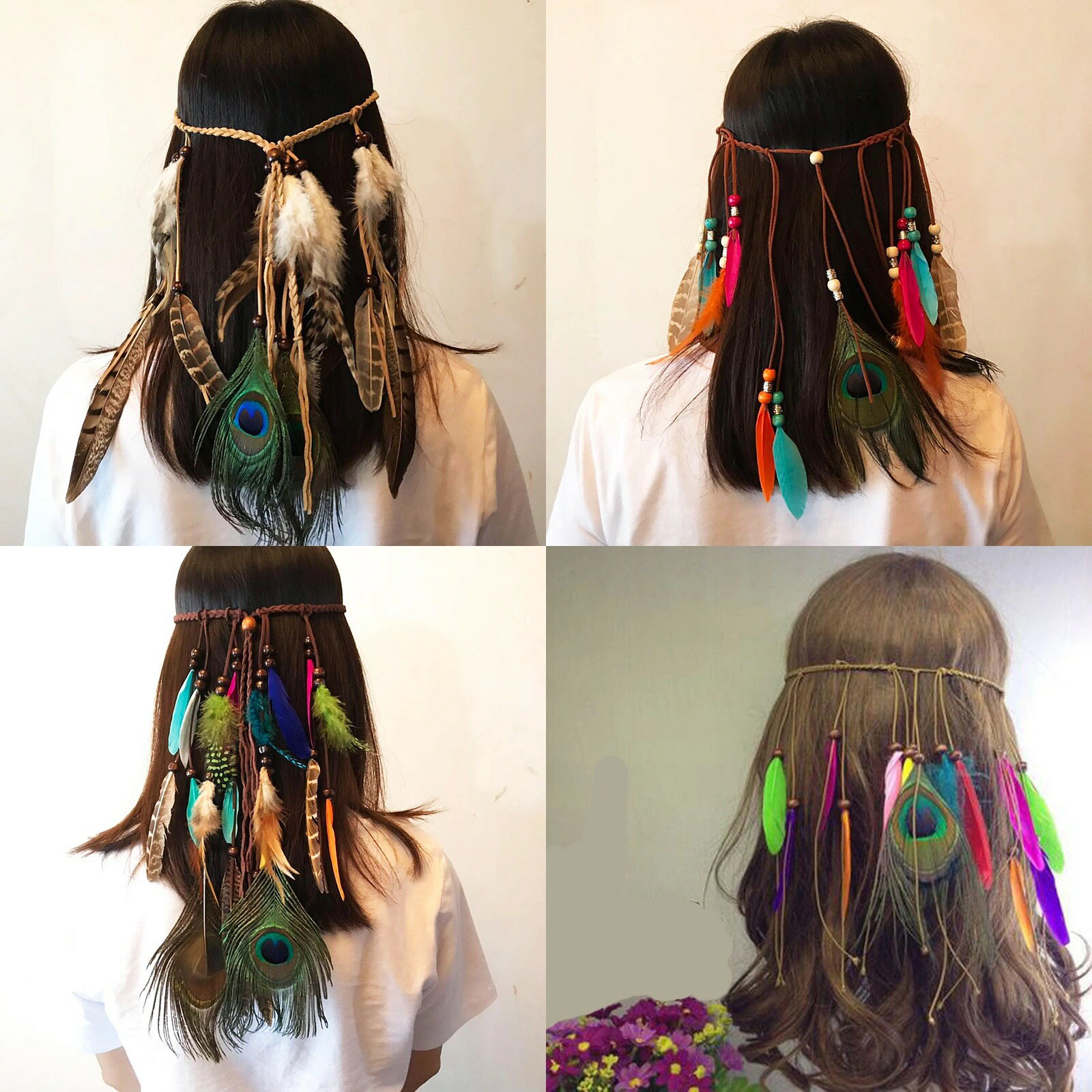 新款波西米亞度假風旅游拍照配飾羽毛發帶頭帶少數民族風非洲頭飾
