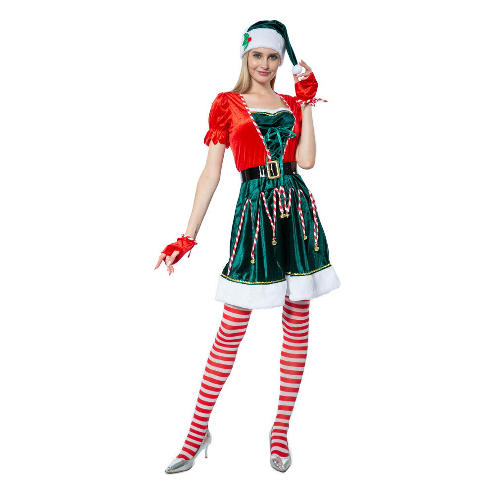 免運 聖誕節服飾 2020新款性感圣誕女裝多碼5件套女裙圣誕精靈氛圍節日派對表演服 聖誕節套裝