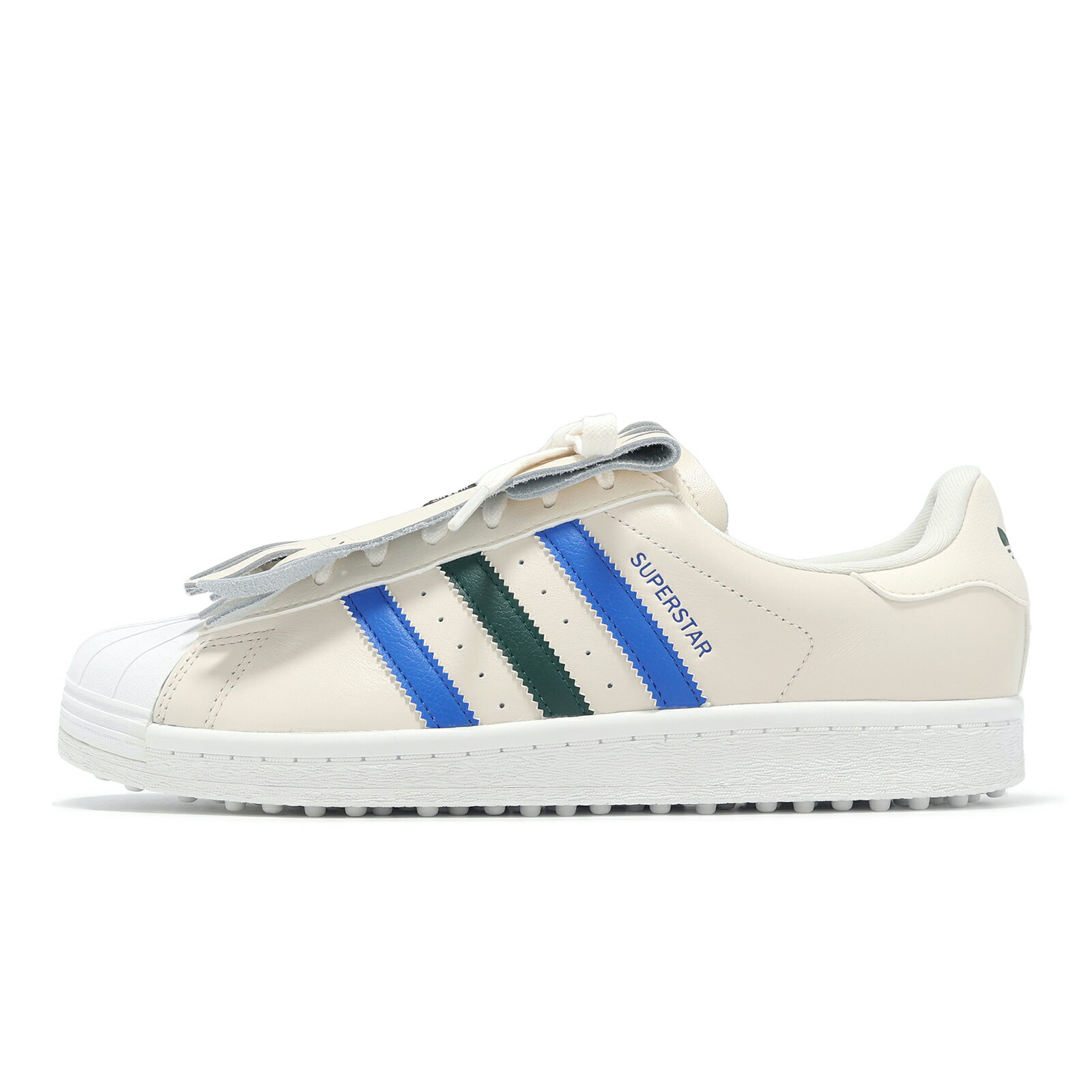 adidas 愛迪達 高爾夫球鞋 Superstar Golf SL 男鞋 女鞋 米白藍 皮革 流蘇 無釘 休閒鞋 愛迪達