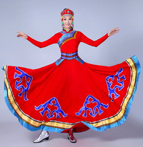新款蒙古族舞蹈服裝女款蒙族少數民族蒙古袍大擺裙演出服成人