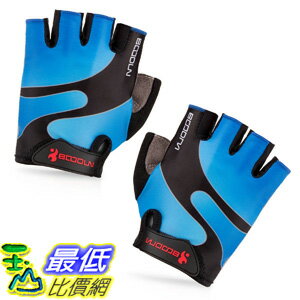 [106美國直購] 手套 BOODUN Cycling Gloves with Shock-absorbing Foam Pad Breathable Half Finger Blue