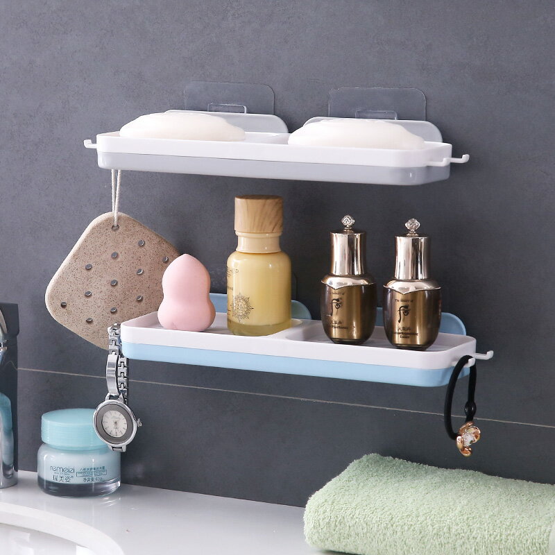 雙層肥皂盒肥皂架衛生間置物架瀝水架創意時尚吸盤壁掛式免打孔