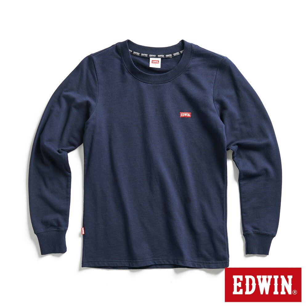 EDWIN 露營系列 背後富士山營地LOGO長袖T恤-女款 丈青色