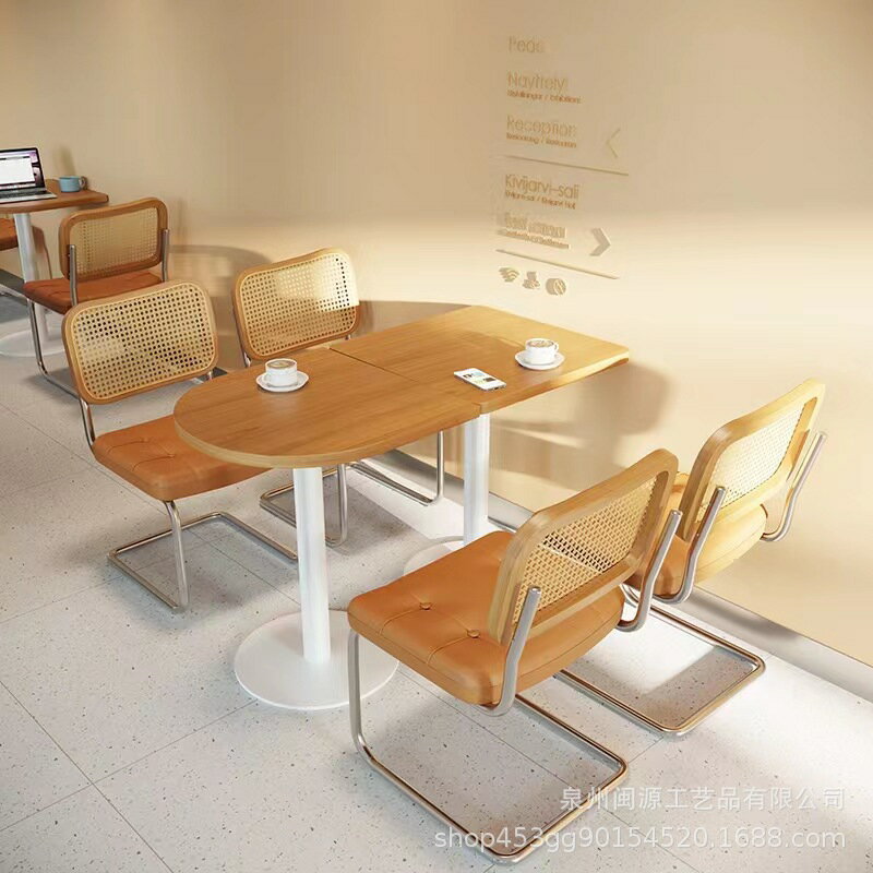 桌子 北歐奶茶原木餐桌椅組合日式茶餐廳實木半圓桌子咖啡廳休閑桌椅