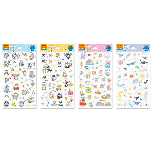 珠友文化 手帳貼紙(4種款式)透明底 貓/狗/海洋生物 裝飾點綴【愛買】
