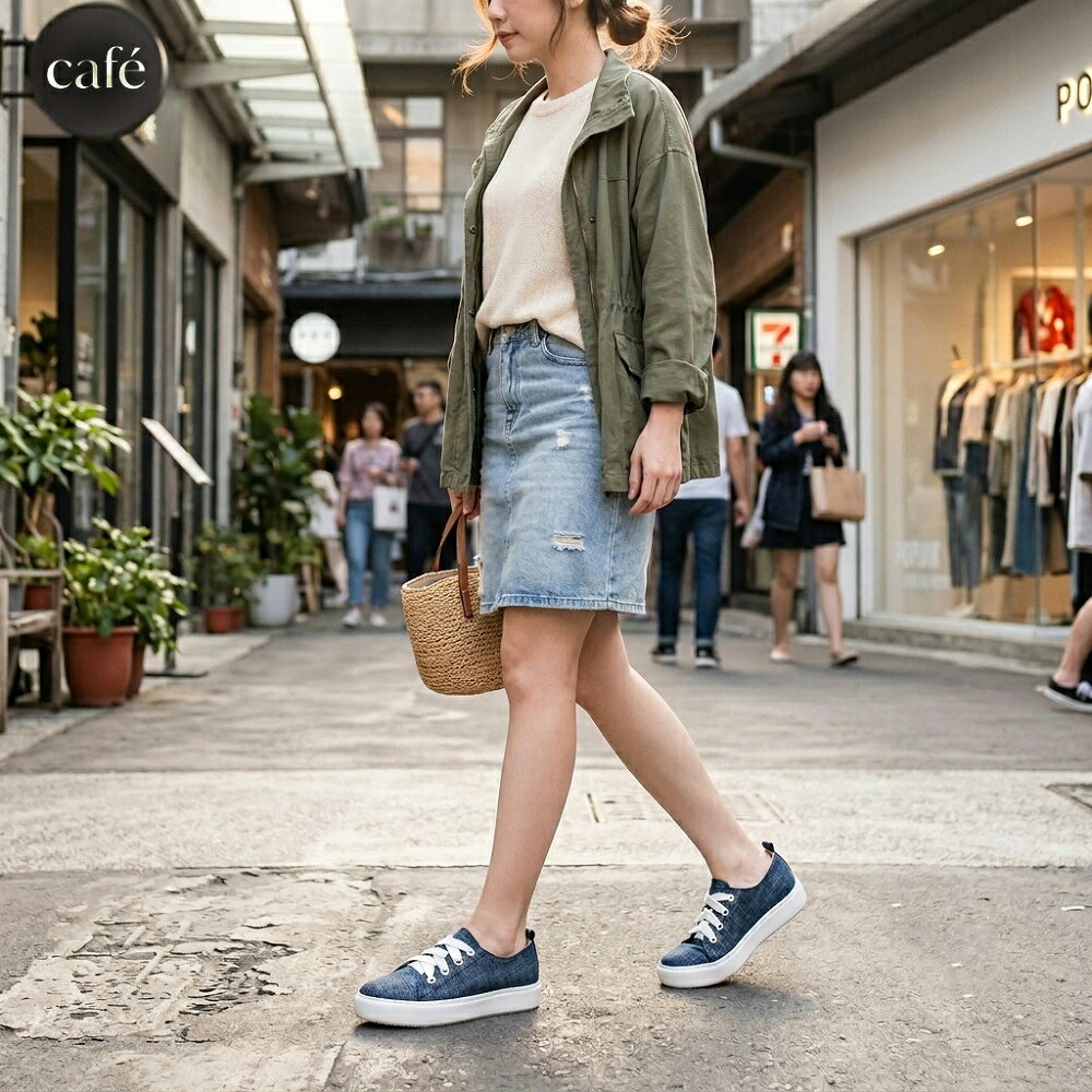 WALKING ZONE (女)寬綁帶質感刷色鬆糕鞋-藍(另有灰) 6 WALKING ZONE (女)寬綁帶質感刷色鬆糕鞋-藍(另有灰) 6
