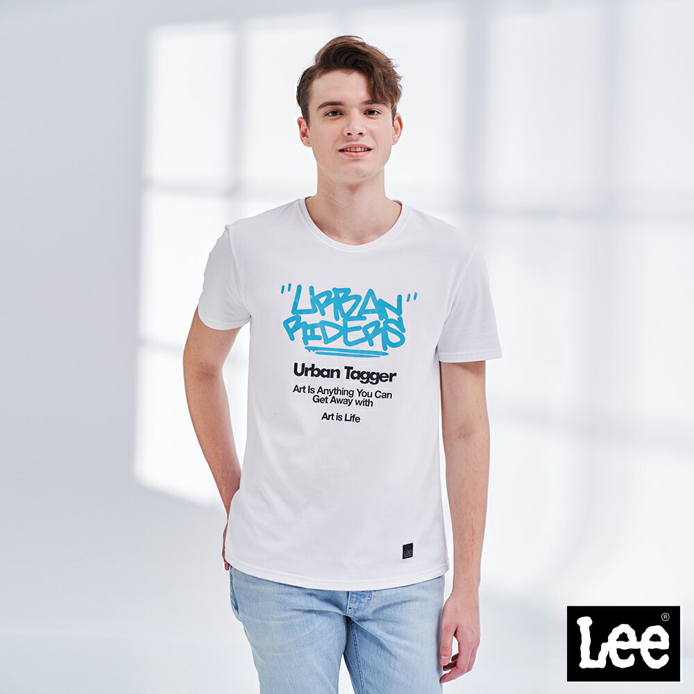【涼感衣】Lee 藝術字體短袖圓領T恤 男款 白 Urban Riders 玉石科技