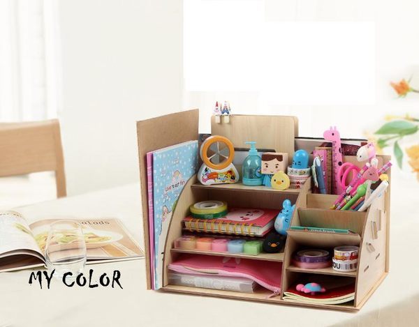 ●MY COLOR●木質 桌面收納盒 化妝品整理架 DIY創意 韓版 大號書架 文具置物架 辦公用品【A001-7】