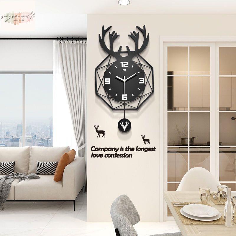 精選北歐鹿頭鐘錶掛鐘客廳家用創意大氣掛錶時尚靜音現代簡約掛牆時鐘