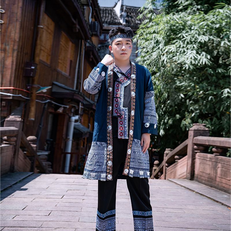 【2134人收藏】56個少數民族服裝男湘西貴州苗族服飾男士成人旅拍寫真土家族套裝-享樂
