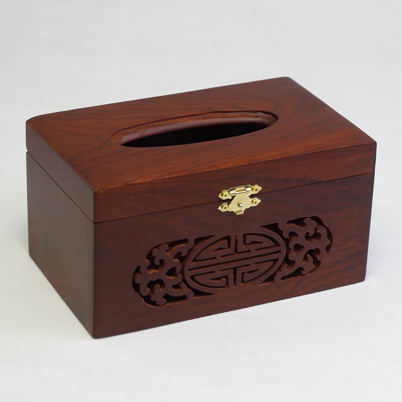 花梨木紙巾盒 客廳紙巾盒鏤空雕花銅扣磁鐵翻蓋抽紙盒 可雕刻