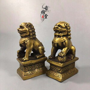 古玩古董銅器收藏北京獅擺件家居鎮宅招財銅獅子宮門獅風水擺件1入