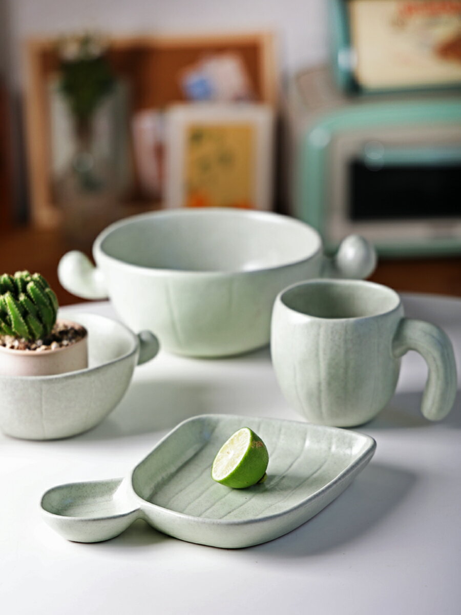 清倉 仙人掌陶瓷餐具雙耳碗 大容量沙拉碗面碗湯碗餐盤馬克杯單個