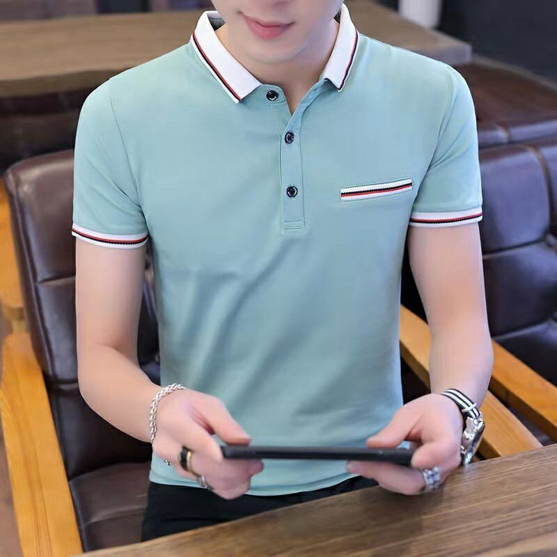 純棉男士短袖Polo衫|大碼90公斤男裝上衣|修身翻領Polo衫|簡約韓版Polo衫|夏季純色半袖衣服|純色翻領上衣