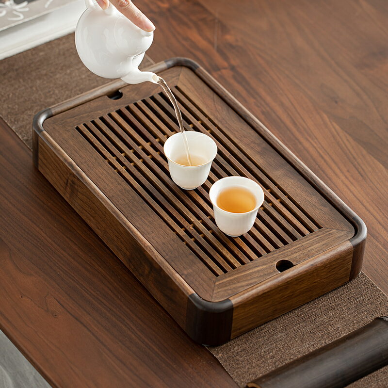 胡桃木茶盤小型家用儲水式實木茶臺輕奢現代干泡盤簡約新中式茶托