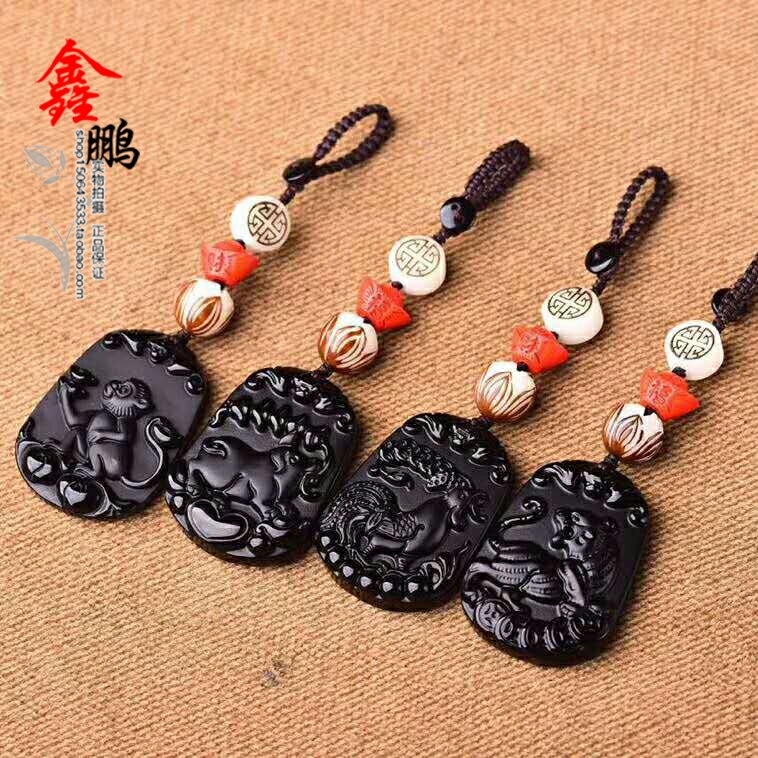 年天然黑曜石十二生肖牛車掛鑰匙扣吉祥物 9