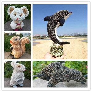 貝殼動物擺件手工制作鼠兔海豚斗牛創意家居飾品兒童禮物天然海螺